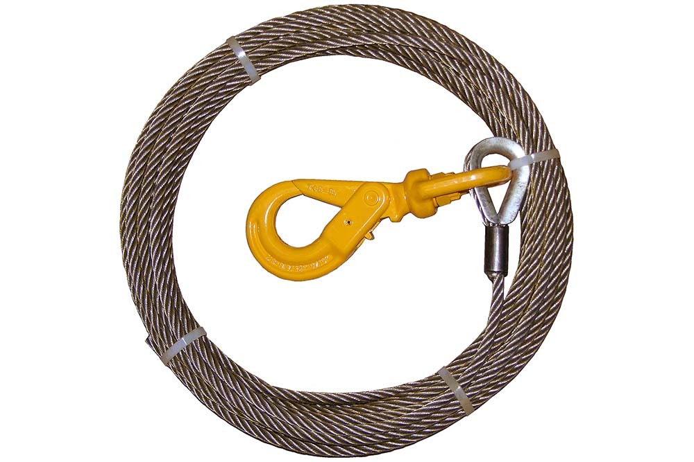 B/A Wire Rope Assembly With Self-Locking Swivel Hook - Steel Core 3/8" (56')